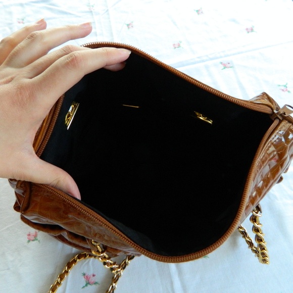 Vintage 70s 80s Croc Patent Chain Strap Purse Bag - Picture 5 of 5